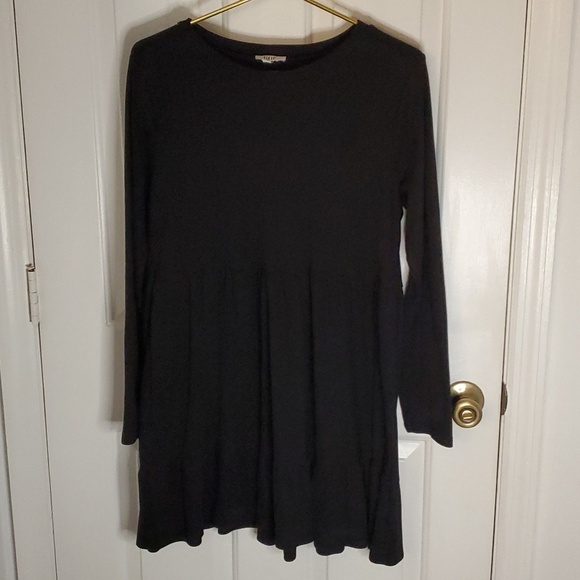 AUW Dresses & Skirts - AUW Womens Black Long Sleeve Mini Dress Stretch Material with Bottom Ruffle